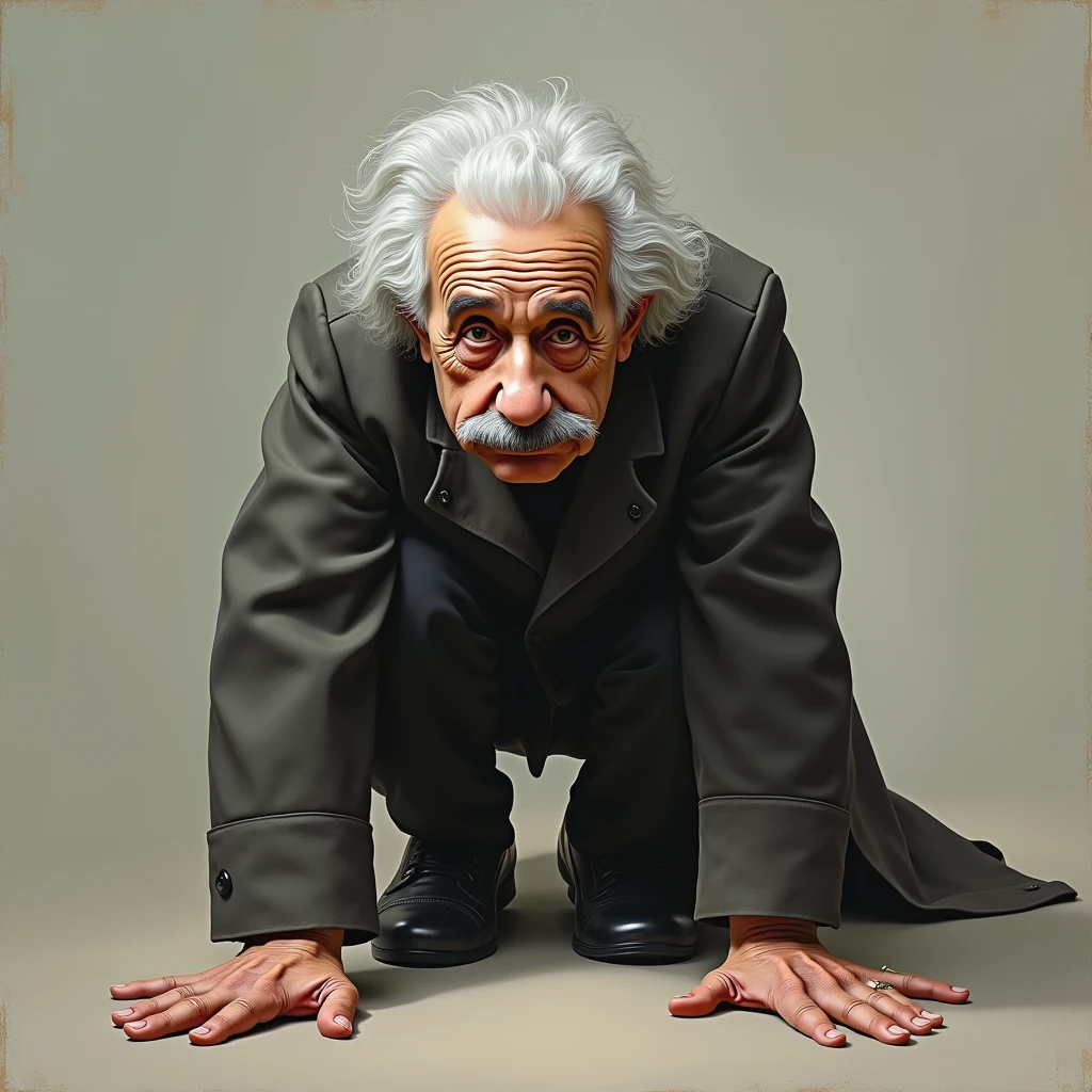 Albert Einstein, Scientist, Research, Chemical, Portraiture, Gray Hair, short hair, One Man、He puts his hands on the floor in disappointment.