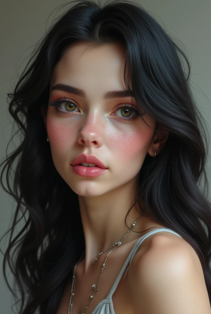 A woman who looks like Marceline, but with white skin with dimples on the face and without the pointy teeth realistic version