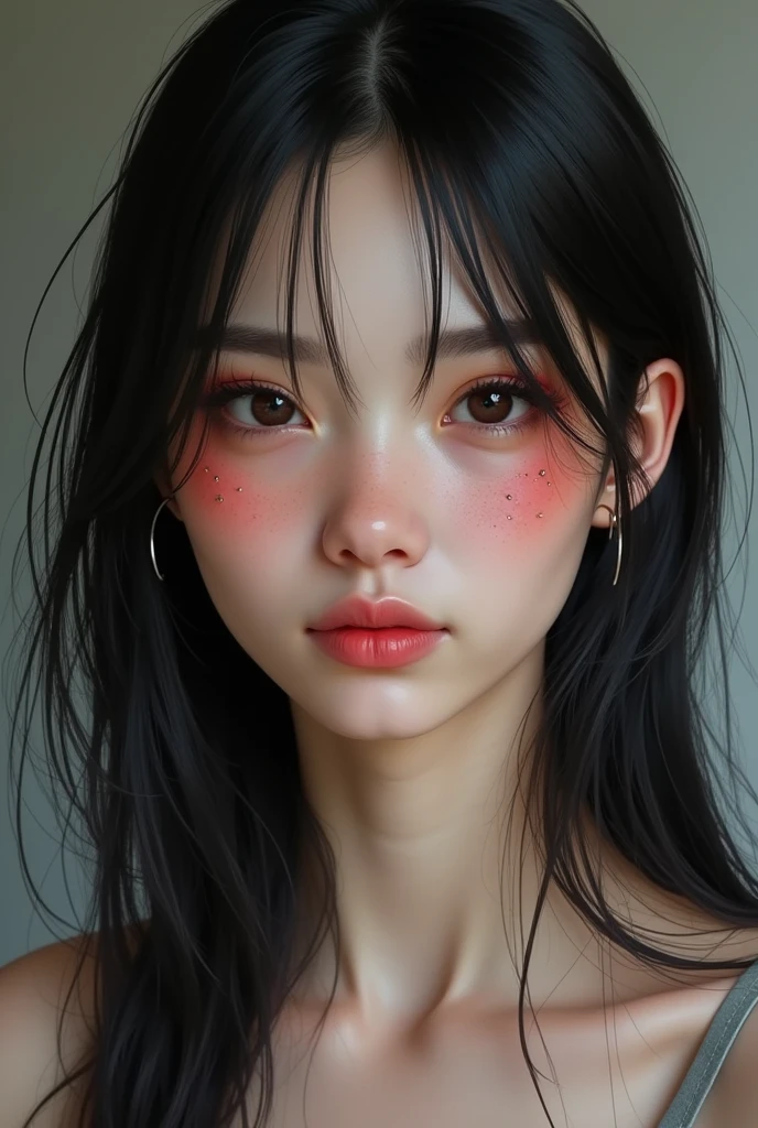 A woman who looks like Marceline, but with white skin with dimples on the face and without the pointy teeth realistic version