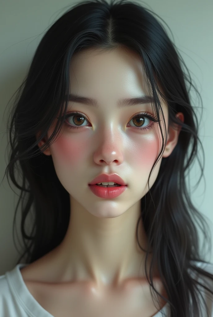 A woman who looks like Marceline, but with white skin with dimples on the face and without the pointy teeth realistic version