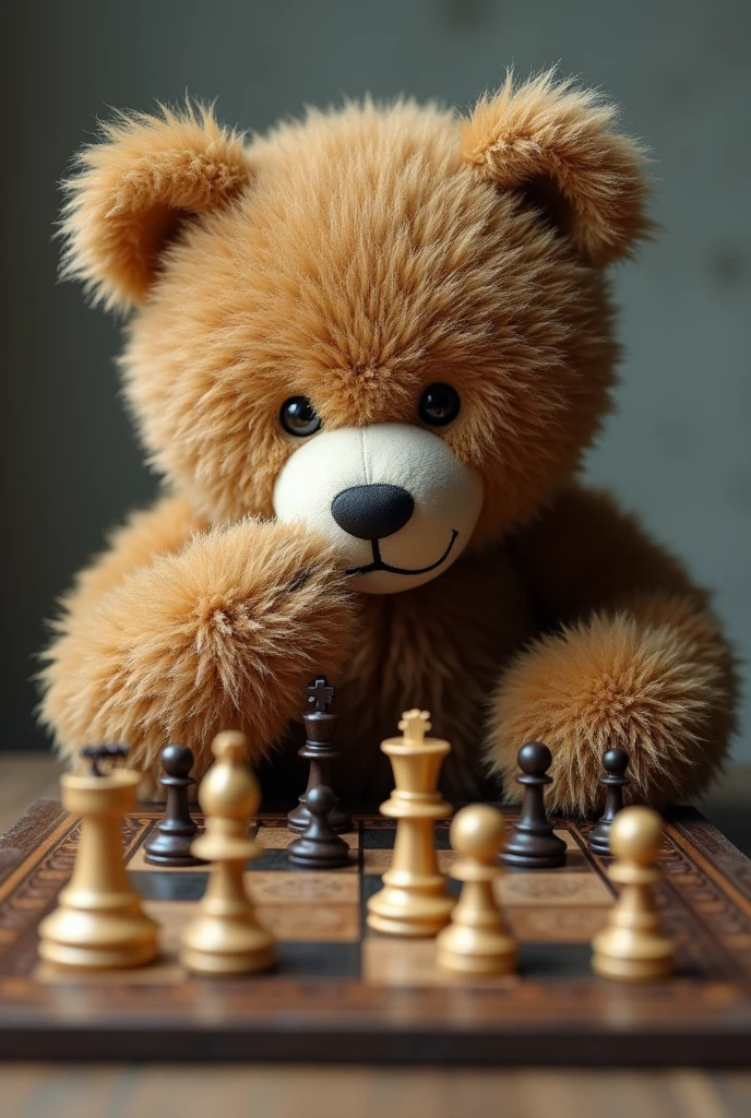 Teddy bear with a chessboard, symbolizing strategic planning