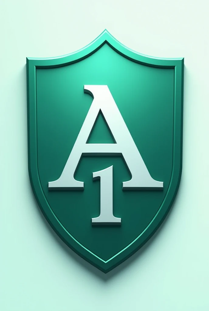 A shield with a number 1 and the letter A in aqua green color