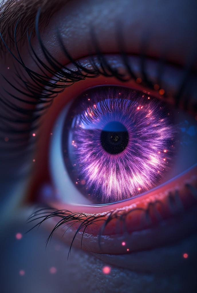 Eye with purple galaxy,white and red inside