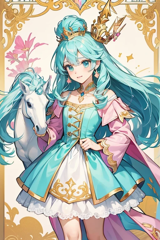 Queen Unity is a white unicorn with teal colored hair and a gold horn. She stands at 8 inches, which is 2 inches more than the standard Enchantimal dolls released up to this point.
She wears a pink dress, with a floral design on her skirt.
Accessories: She comes with a gold crown, scepter, chest piece and shoes. SPARKLE; GLITTER