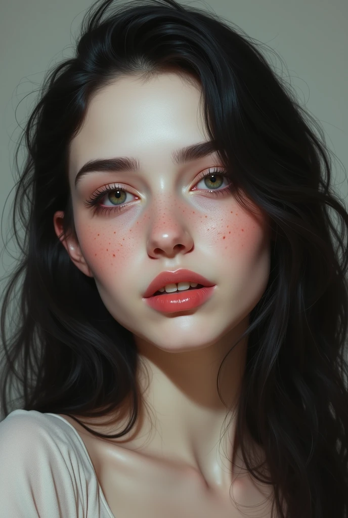 A woman who looks like Marceline, but with white skin with dimples on the face and without the pointy teeth realistic version
