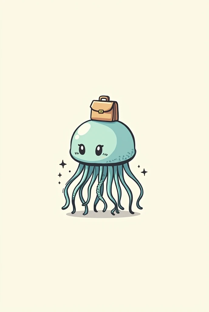 A chibi jellyfish holding a briefcase with its tentacles, only the jellyfish without a bottom and with simple strokes 