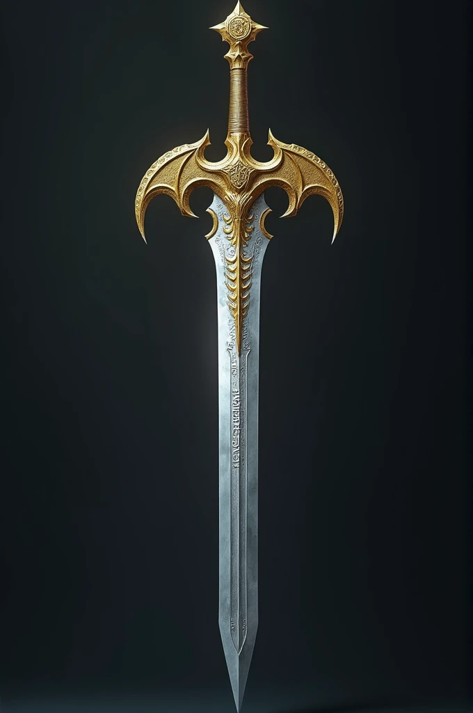 dragon long sword elven sword style, with golden handle and silver blade with symbols
