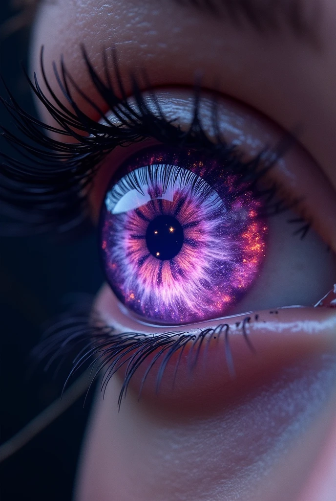 Eye with purple galaxy,white and red inside
