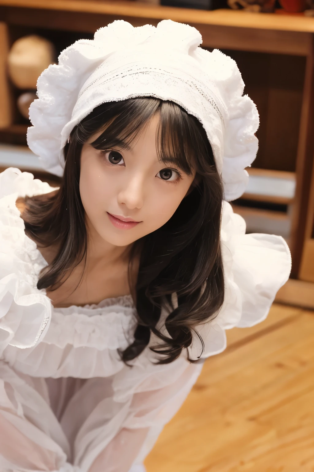 Masterpiece, photogravure, highest quality, clear contours, (One Girl, alone), Japanese woman, 30 years old, lipstick, cute face, detailed face, beautiful eyes, detailed eyes, focus on the eyes, bob hair, Anatomically correct body structure, wearing body-fitting costumes, getting on all fours, lifting butts, shot from the front