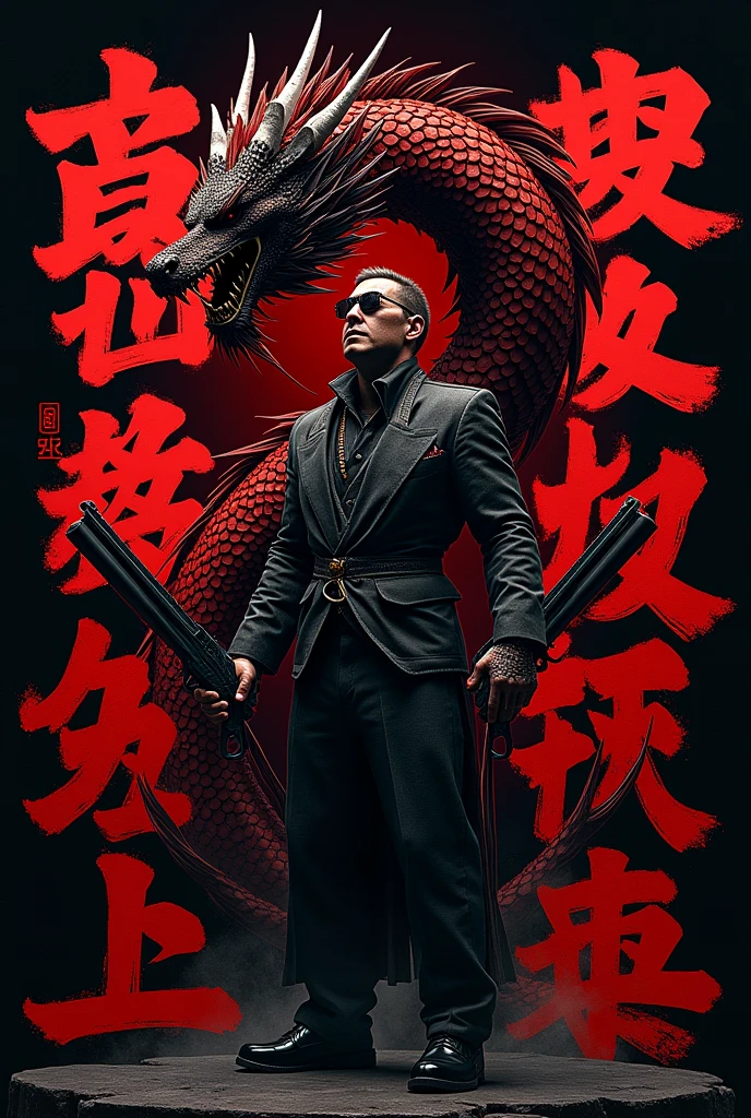 Cover of a rap music album with the text LAJOTAYLAELE in black and red, with a yakuza dragon in the center of the cover and Glock pistols in the background.