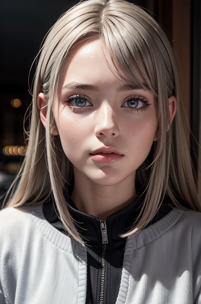 a Caucasian girl, only face showing, face photo, she is extremely hot, gray eyes, stunningly amazing facial features
