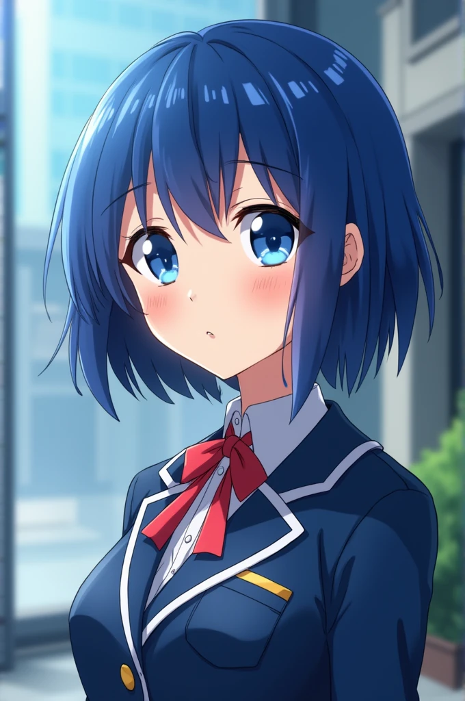 Screenshot of boku no hero academia beautiful woman short blue hair blue eyes a kind and caring personality wearing boku no hero academia uniform 