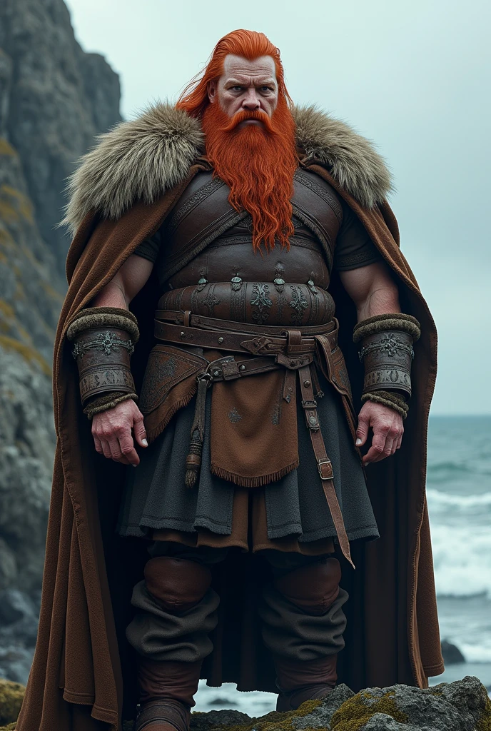 You can generate an image with the following characteristics Erik the Red is known for his reddish hair and beard, hence his nickname. He is generally represented with great height and a robust build., common features among Vikings. His appearance often reflects the strength and dominant character he had..