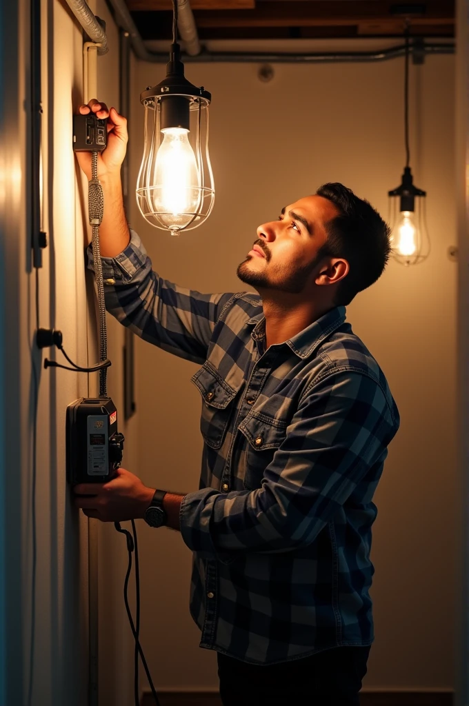 Pedro the electrician fixing light cables