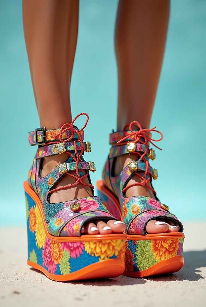Extravagant colorful platform sandals without heel
