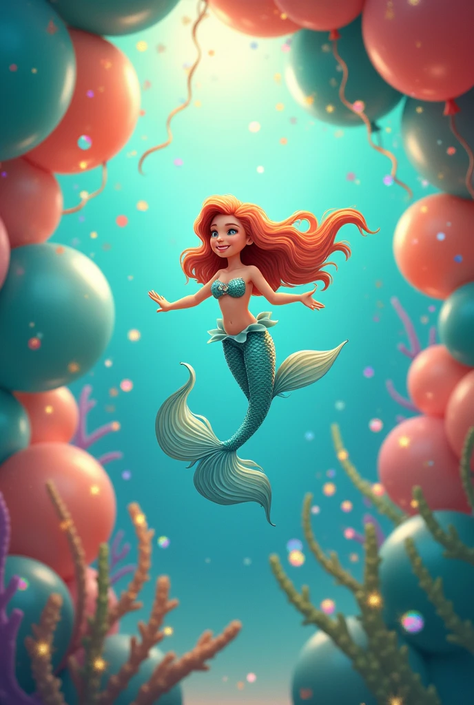 Decoration with balloons with a mermaid theme in fantasy colors, children&#39;s birthday 
