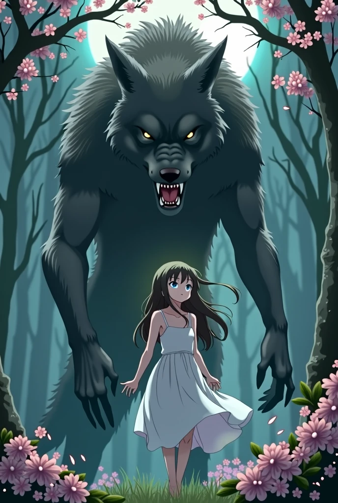 Anime Girl in white sundress giving herself to the werewolf as a meal