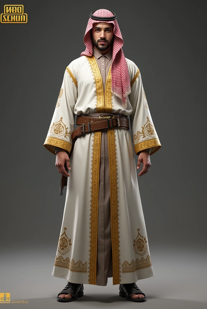 I need a dress design for the player in the theme of ramadan for pubg mobile game Let the player face be visible and keffiyeh on the head and I need this picture full position for boys