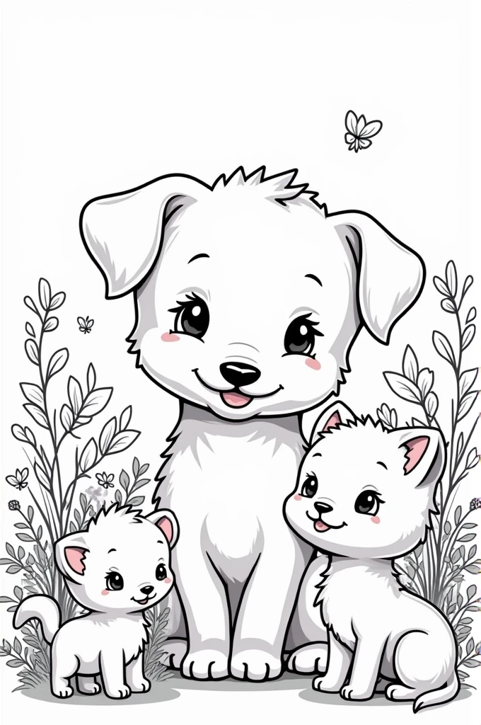 Coloring page of cute, beautiful animals with round edges on a white background