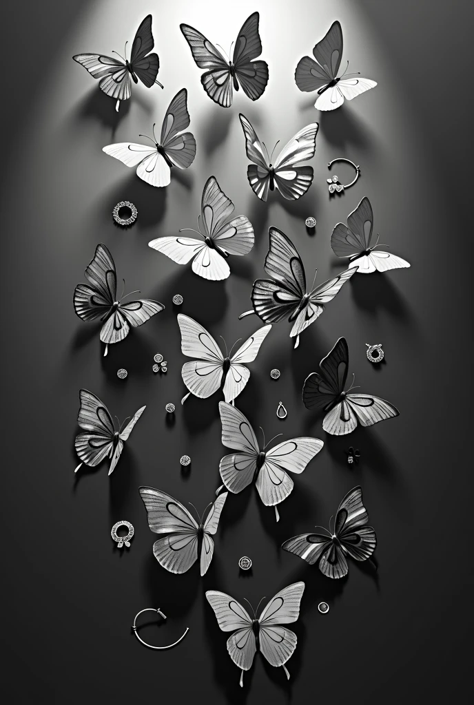 Create a cover for a book with butterflies and jewelry on it. It should be without colors and in the middle it says “Forbidden love” and at the top it says small Xenia R.
