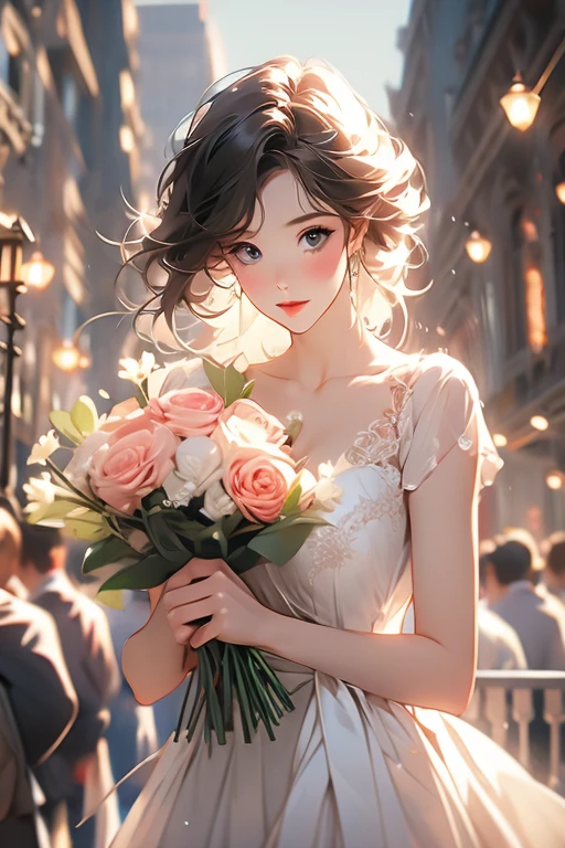 Holding a bouquet