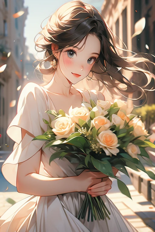 Holding a bouquet
