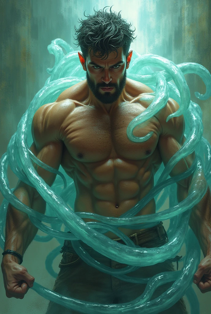 Muscular man captured by slime々Male warrior