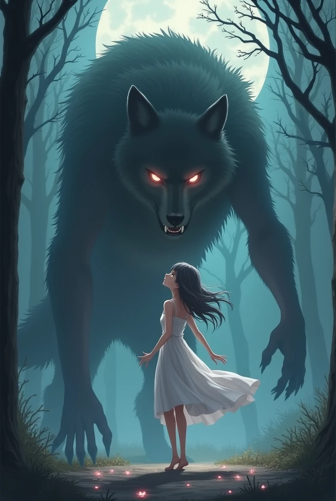 Anime Girl in white sundress giving herself to the werewolf as a meal