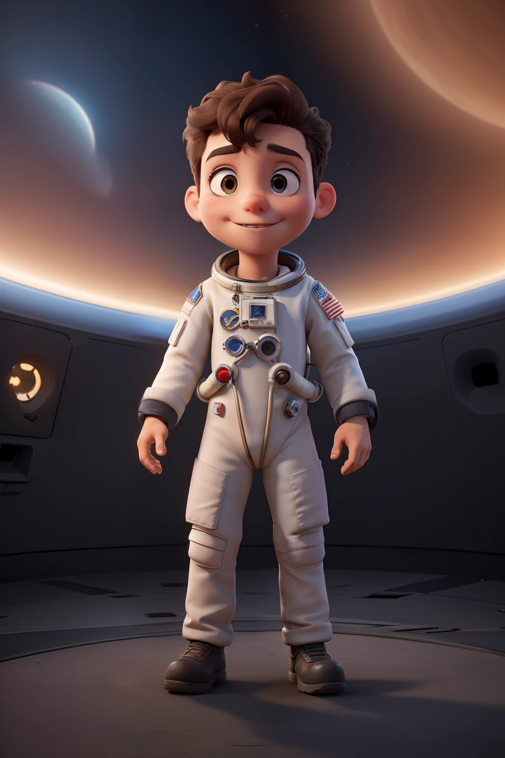 astronaut without helmet, with dark hair