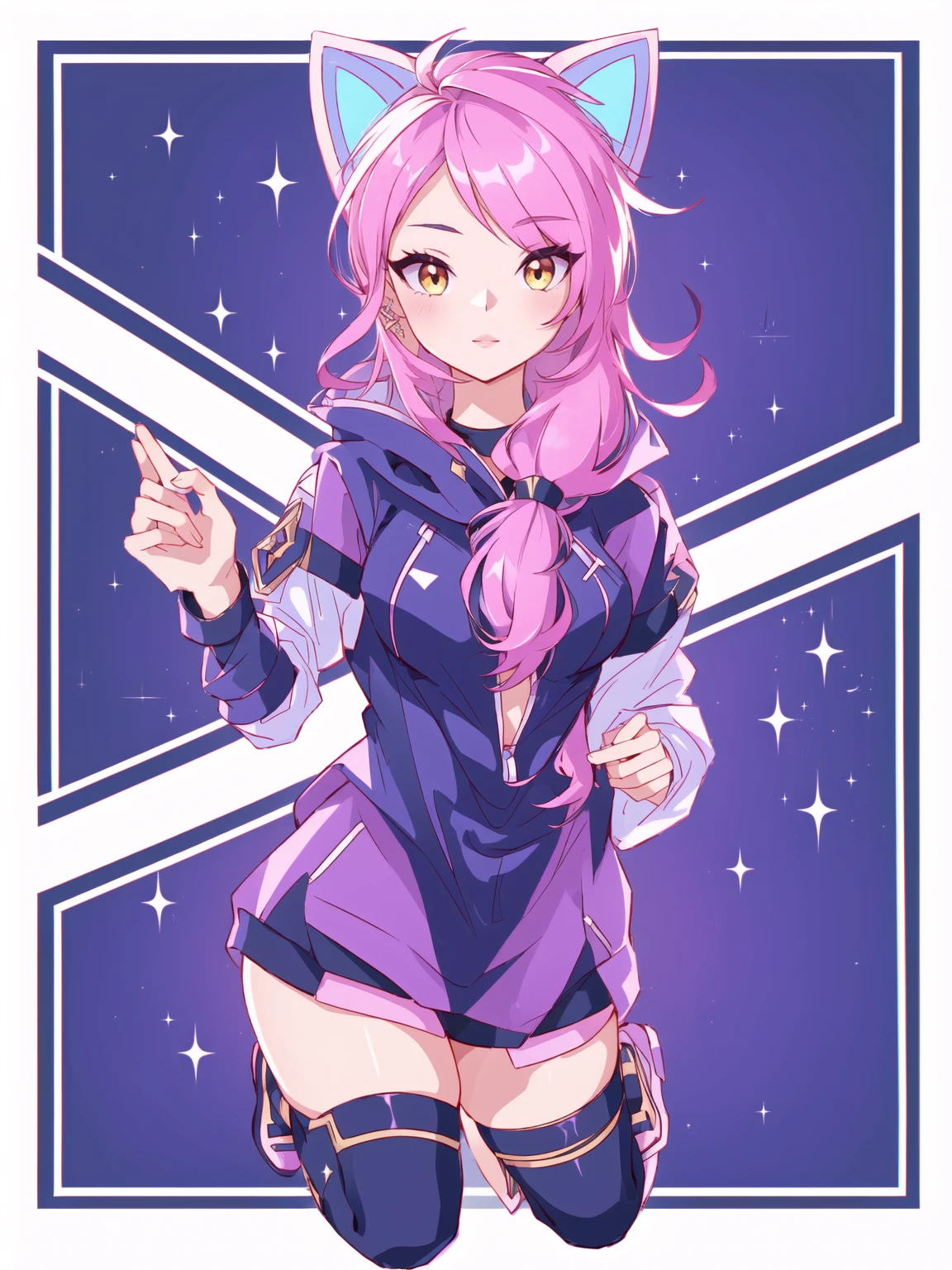 There is a drawing of a woman in a cat costume, kda, OC Commission, official fanart, Furaffinity Commission, unknown art style, glitchpunk girl, Order for high resolution, clean art style, Style League of Legends, fullbody commission for, official fan art, Trigger Anime Art Style, Outfit-Design, clear Outfit-Design, high quality fanart