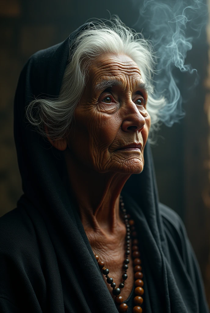 Create an image of an old black woman from Umbanda that has mystery