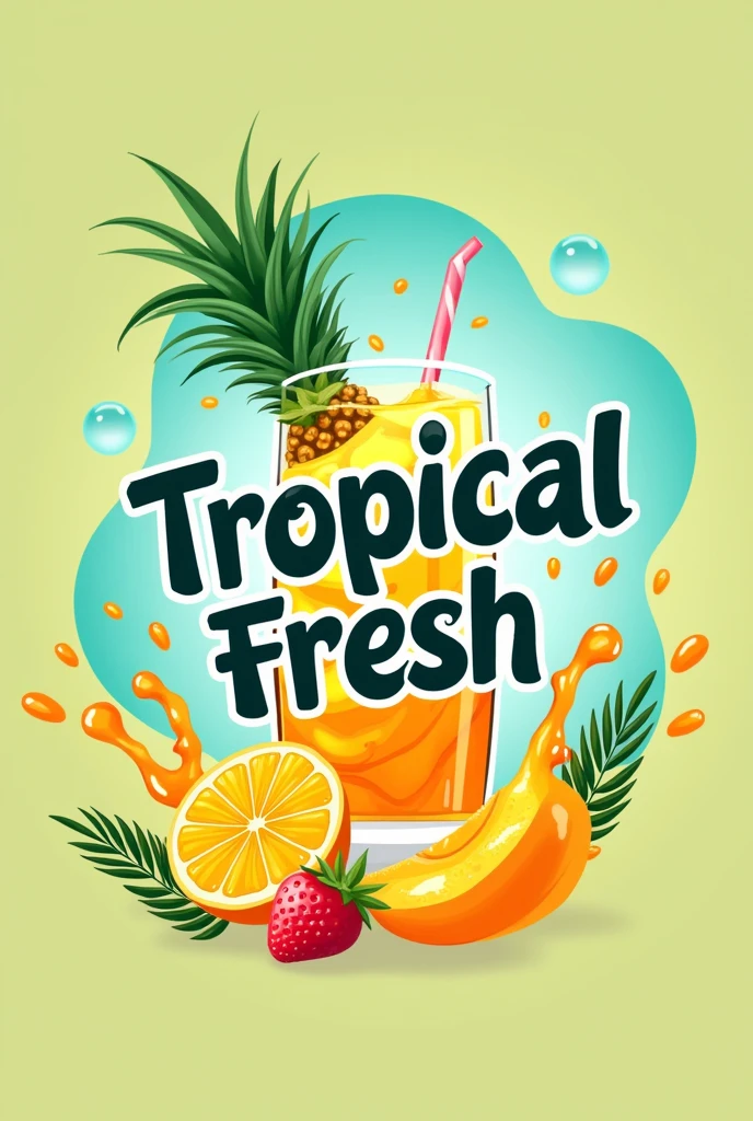 A logo for a drinks company, com o nome tropical fresh
,with reference to refreshing drinks ,with summer colors , Modern , carbonated with refreshing