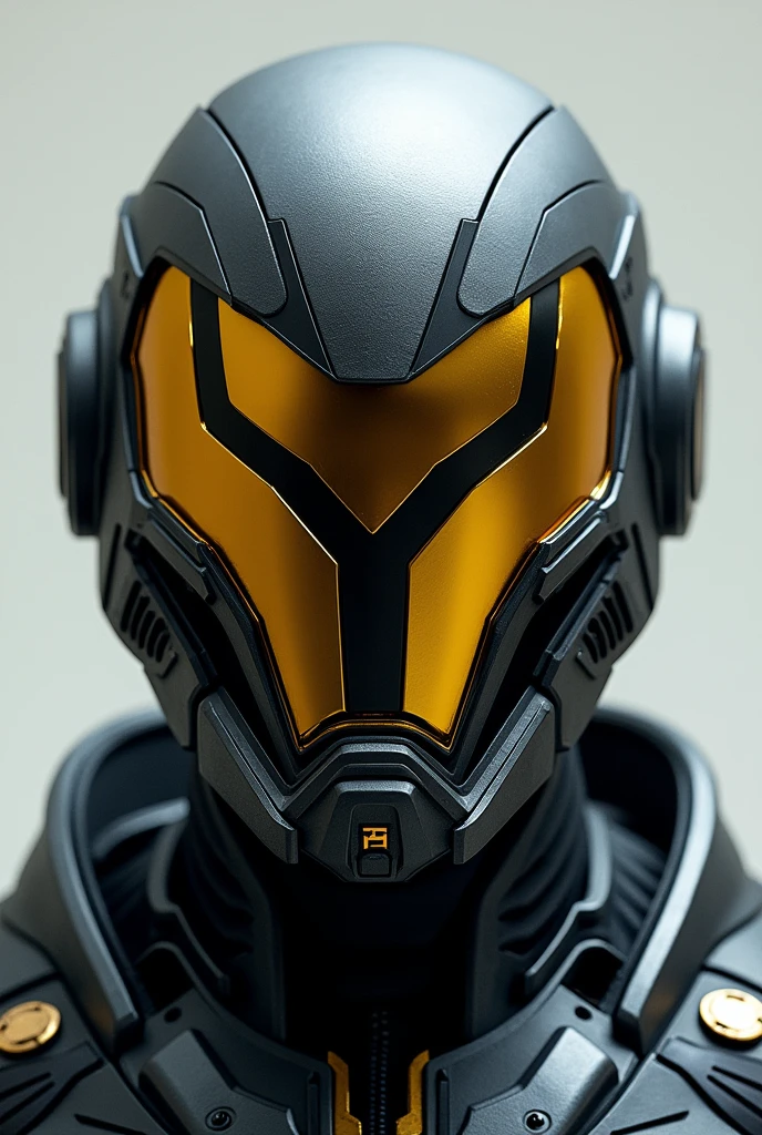Full face soldier helmet, with a Y-shaped gold visor and a U-shaped fork
