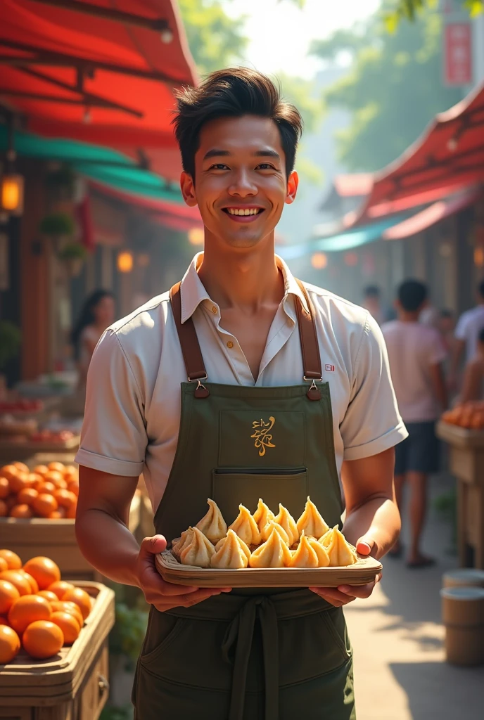 a man who sells dumplings who is handsome and cheerful, describes the Indonesian archipelago and has an interesting pamphlet