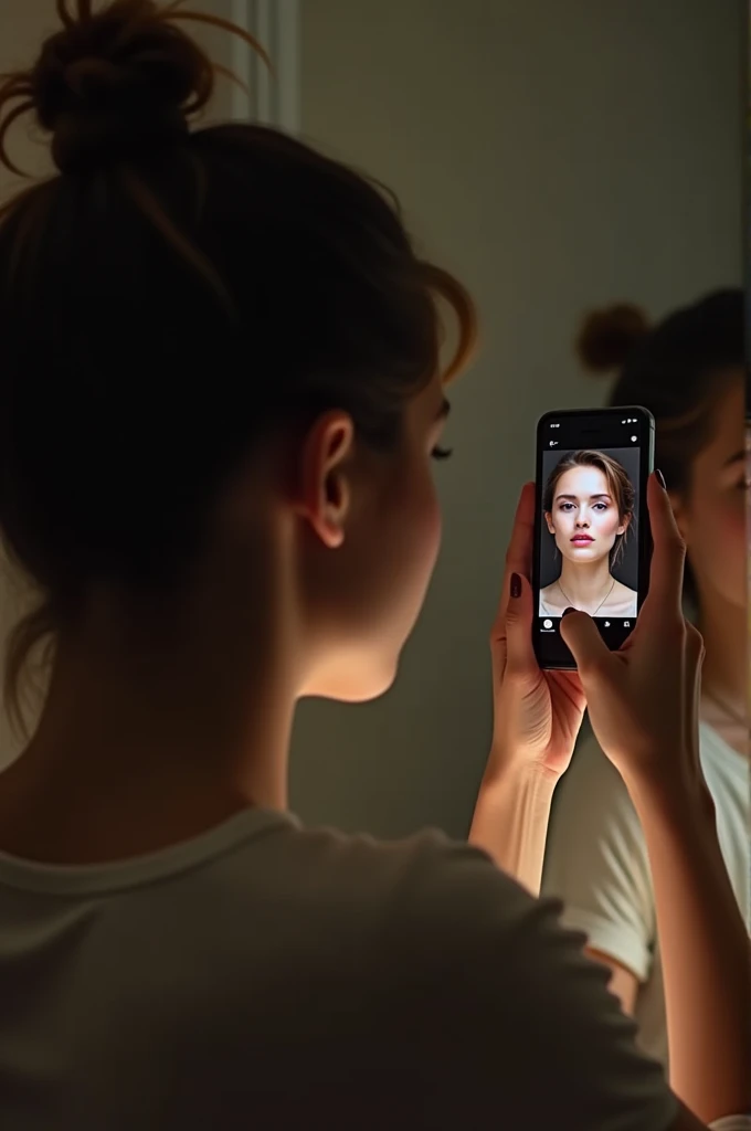 Photo of woman taking photo in mirror with iphone