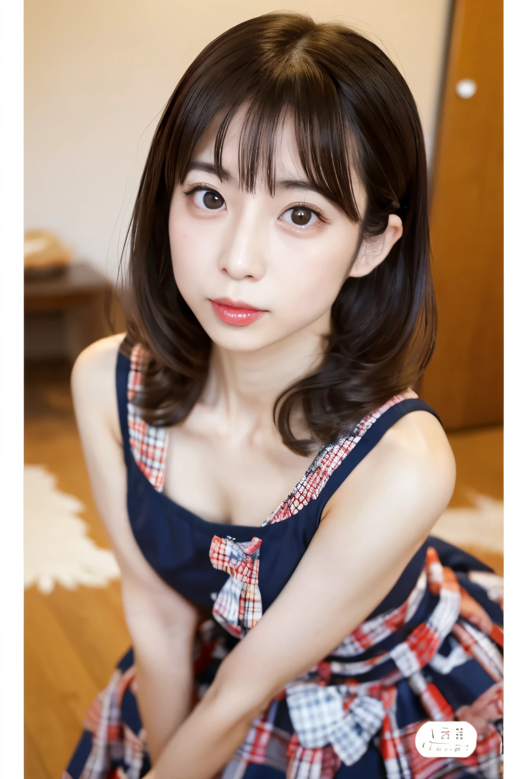 Masterpiece, photogravure, highest quality, clear contours, (One Girl, alone), Japanese woman, 30 years old, lipstick, cute face, detailed face, beautiful eyes, detailed eyes, focus on the eyes, bob hair, Anatomically correct body structure, wearing body-fitting costumes, getting on all fours, lifting butts, shot from the front