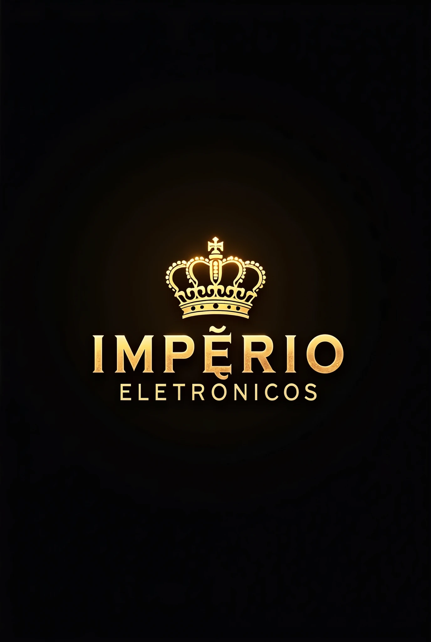 Create a logo with the name 'Império Eletrônicos' that features a golden crown on a black background.