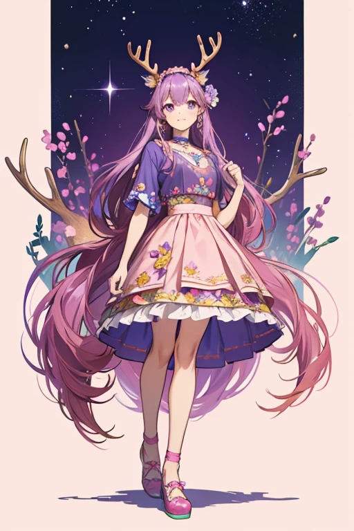 Danetta is a tan deer with purple hair and antlers. She stands at 4in tall.
She wears a blue top with a flower design and has a pink skirt with a flower design.
She comes with a pink headpiece and dark salmon shoes. SPARKLE; GLITTER