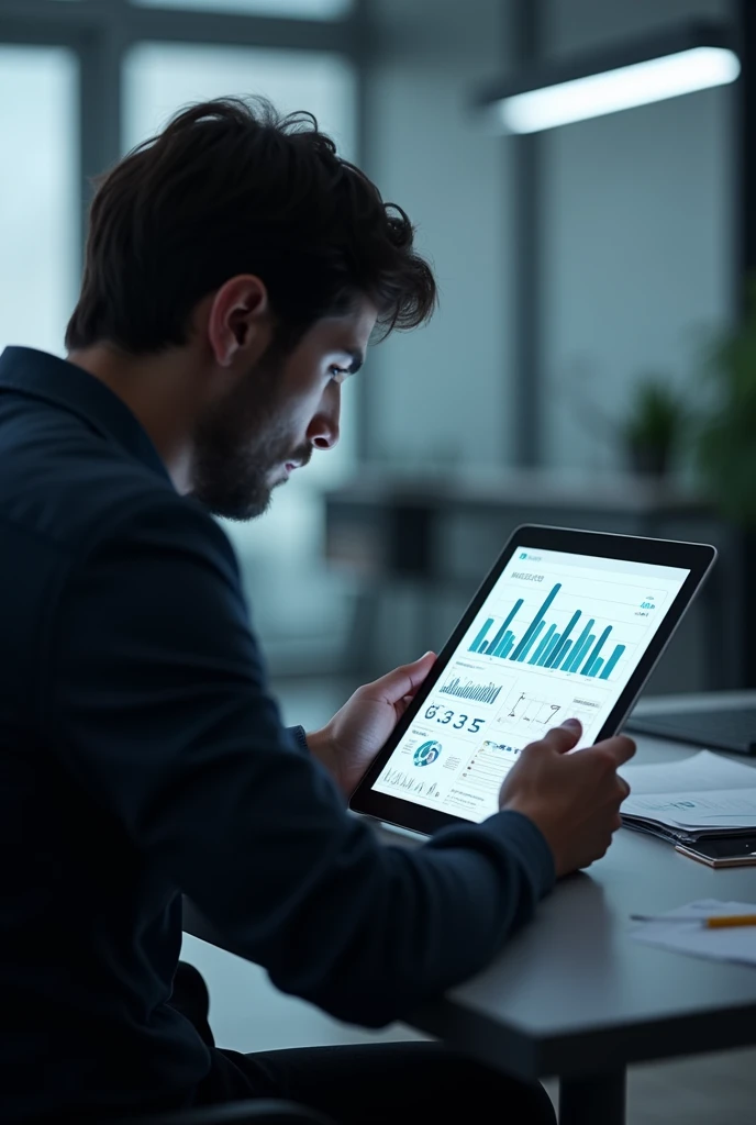 person using a tablet to check statistics