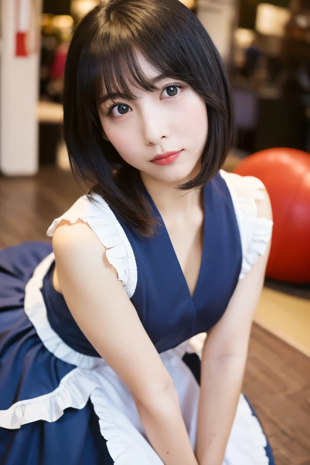Masterpiece, photogravure, highest quality, clear contours, (One Girl, alone), Japanese woman, 30 years old, lipstick, cute face, detailed face, beautiful eyes, detailed eyes, focus on the eyes, bob hair, Anatomically correct body structure, wearing body-fitting costumes, getting on all fours, lifting butts, shot from the front