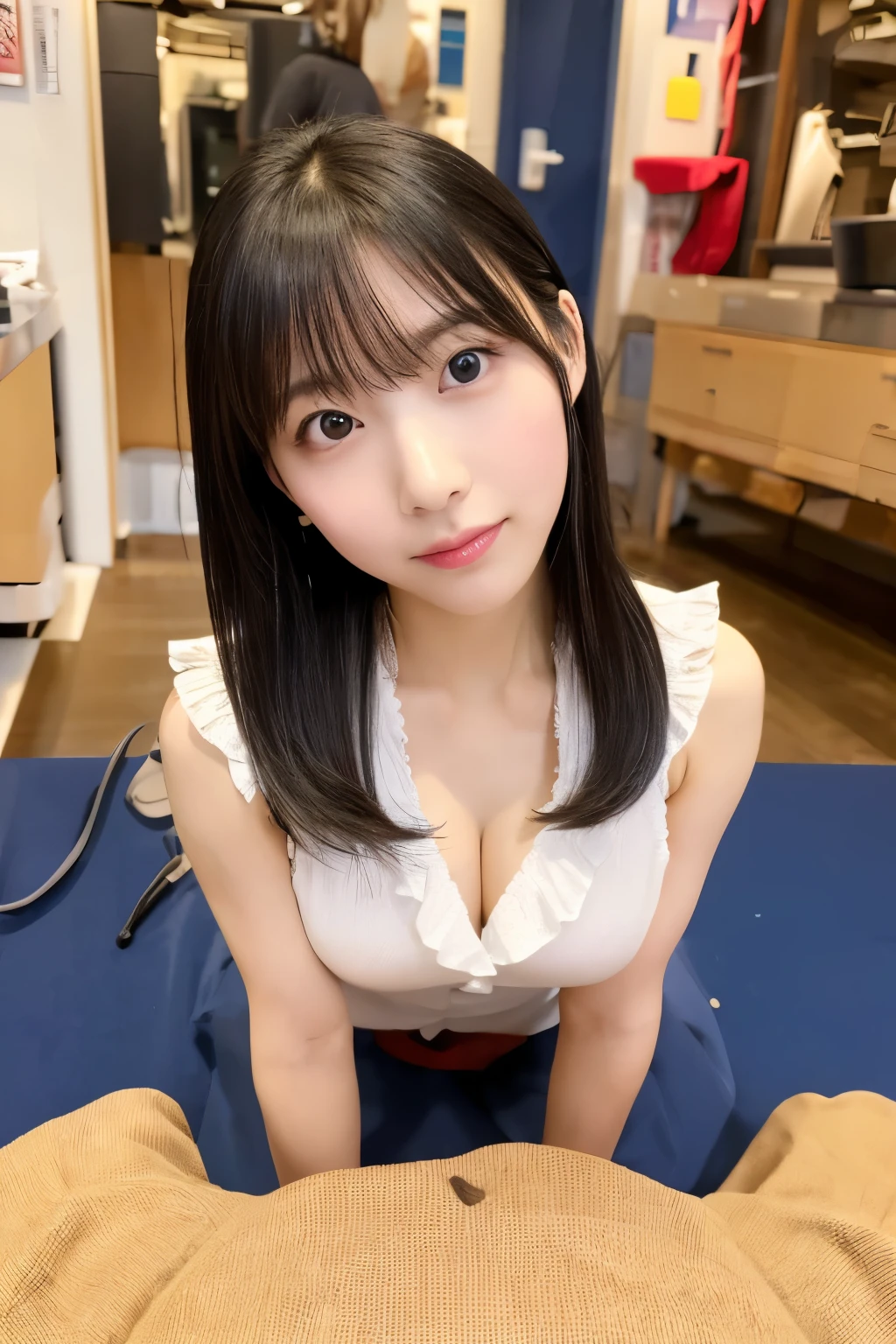 Masterpiece, photogravure, highest quality, clear contours, (One Girl, alone), Japanese woman, 30 years old, lipstick, cute face, detailed face, beautiful eyes, detailed eyes, focus on the eyes, bob hair, Anatomically correct body structure, wearing body-fitting costumes, getting on all fours, lifting butts, shot from the front