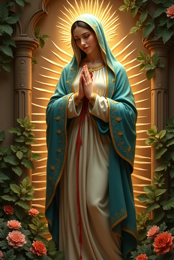 Beautiful, gorgeous and hyperrealistic ( VIRGIN MARY OF GUADALUPE. In traditional catholic art style) by Jean- Baptiste Monge, Unreal Engine, Greg Rutkowski, Loish, Rhads, Beeple, Makoto Shinkai, and Lois van Baarle, Ilya Kuvshinov, Rossdraws, Tom Bagshaw, Alphonse Mucha, global illumination, detailed and intricate environment