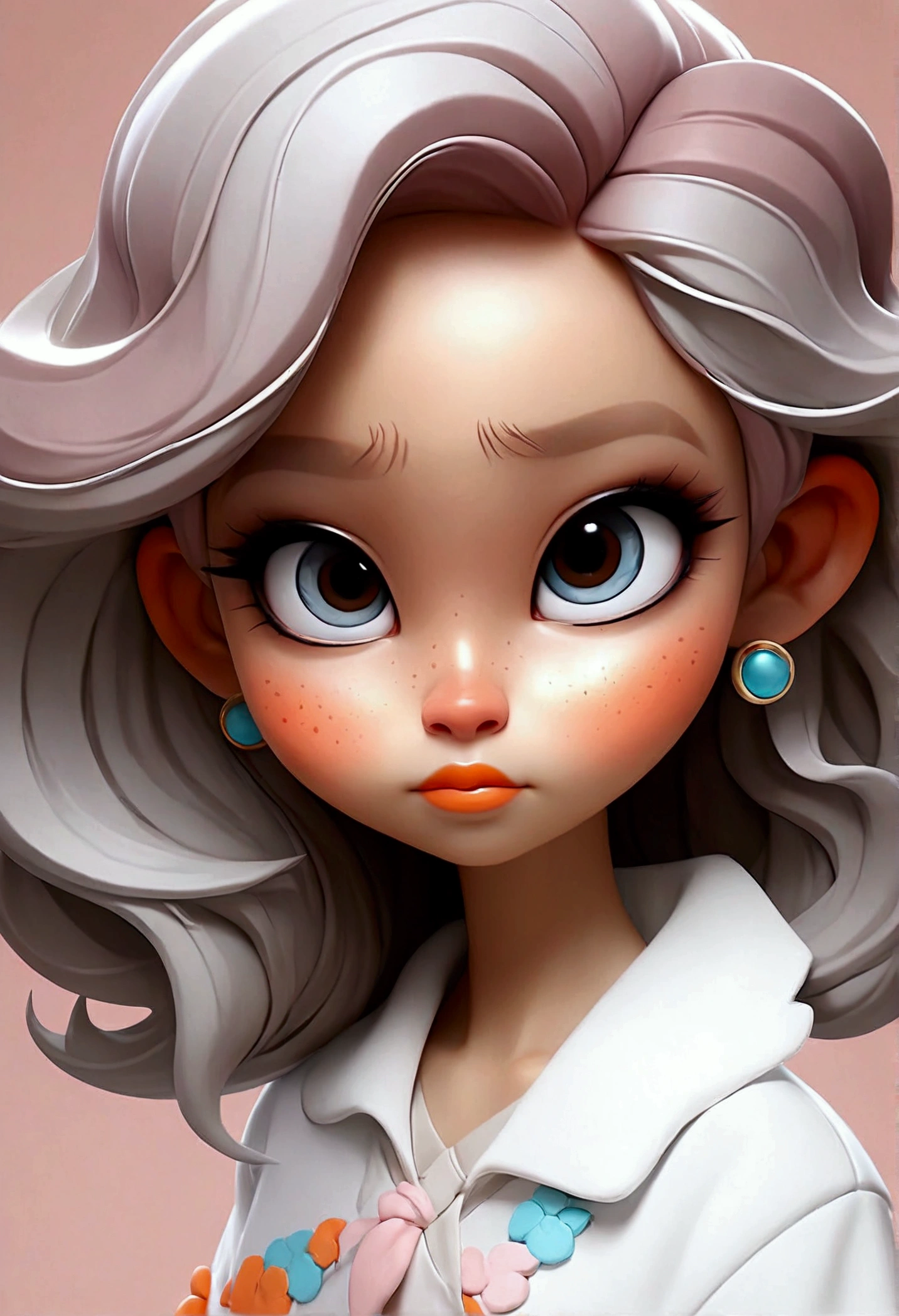 Cartoon Baby。make:Deepen the island、ブルーを基調としたアイmake、"Under the blue eyeshadow、Layer on silver or white glitter eyeshadow、Add some sparkle。"Natural pink blush、Shiny orange lip、"The person’s hair、Please use a light-colored gradient。From roots to tips、Make sure it feels soft and shiny.。"