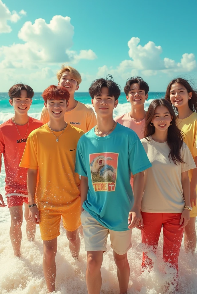 Kpop boy group consisting 6 members in summer concept