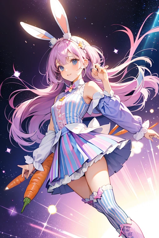 Bekcer is a light lavender bunny with lavender hair.
 She wears a multi-colored striped top and a light blue skirt designed with carrots and flowers.
 She comes with dark pink boots. SPARKLE; GLITTER