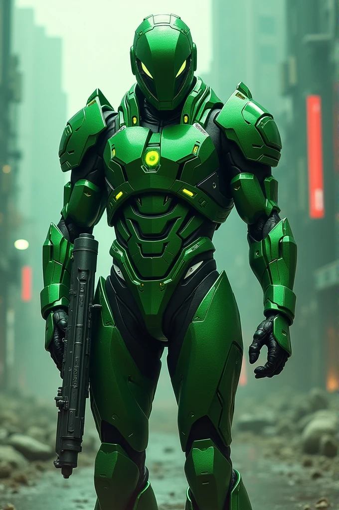 Green valk man with gun
