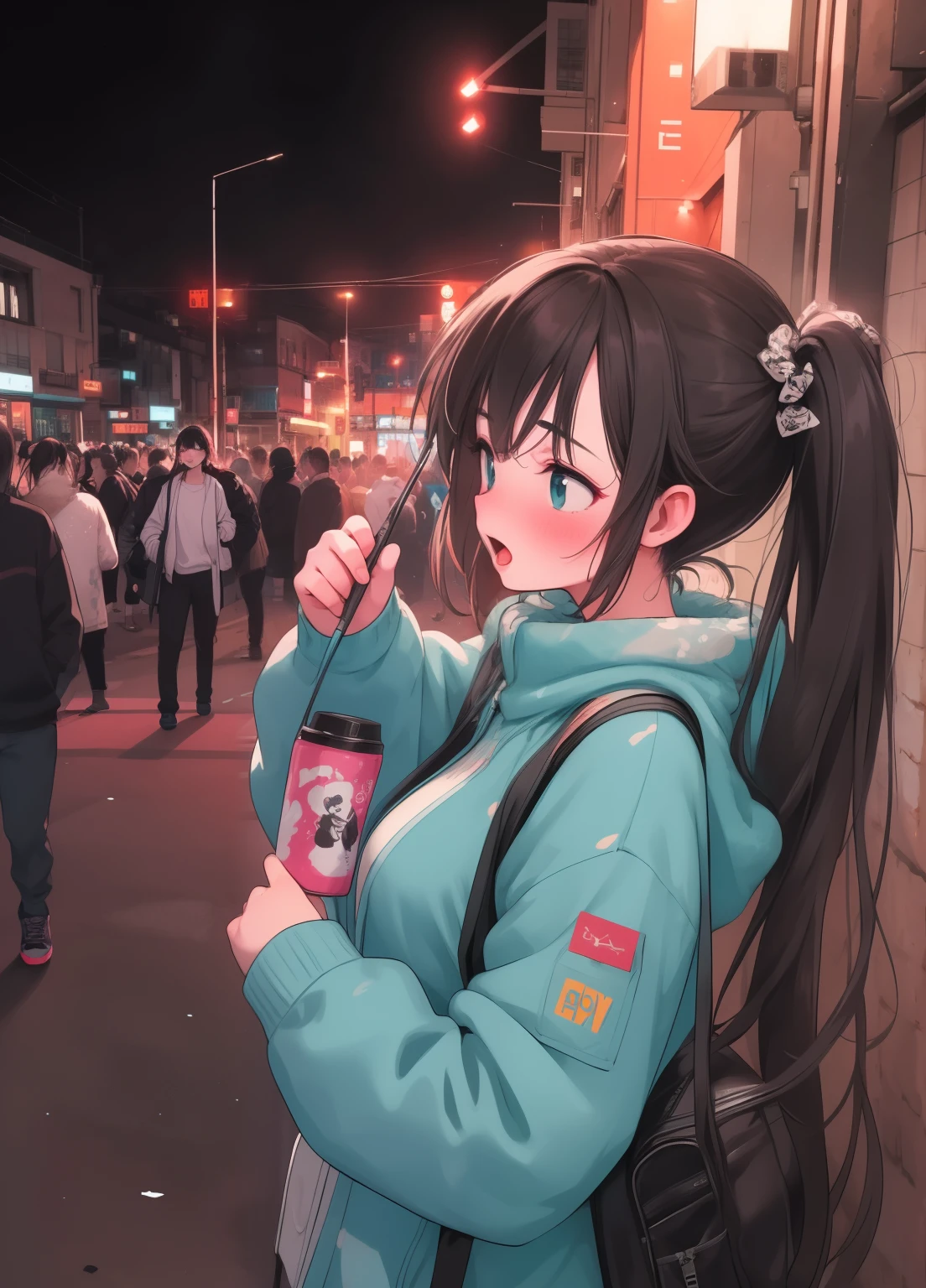(masterpiece、Highest quality、Highest quality、Official Art、Beautiful and beautiful:1.2)、(One person:1.3)Hatsune Miku、Twin tails,Beautiful breasts, Katsushika Hokusai,(High resolution:1.2),Ultra-detailed,Realist,Sharp focus,flashy,Wall covered with graffiti,street Until thenist girl,Something lively,Sing passionately,energy efficiency,street Until then backdrop,Urban atmosphere,Bustling streets,The hustle and bustle, Expressive facial expressions, Dynamic pose, Original Accessories, Confident stage presence, Attention-grabbing fashion style, Unique Street Style, City Nightlife, Neon lights illuminate, Street fashion culture, like々New Energy, Screaming crowd, Positive atmosphere, Until then, Stylish sneakers, Urban graffiti culture, Paint-splattered street, A showcase of urban talent, Vibrant colors, striking image, High energy performance, An exciting atmosphere, Musical Expression, Urban lifestyle