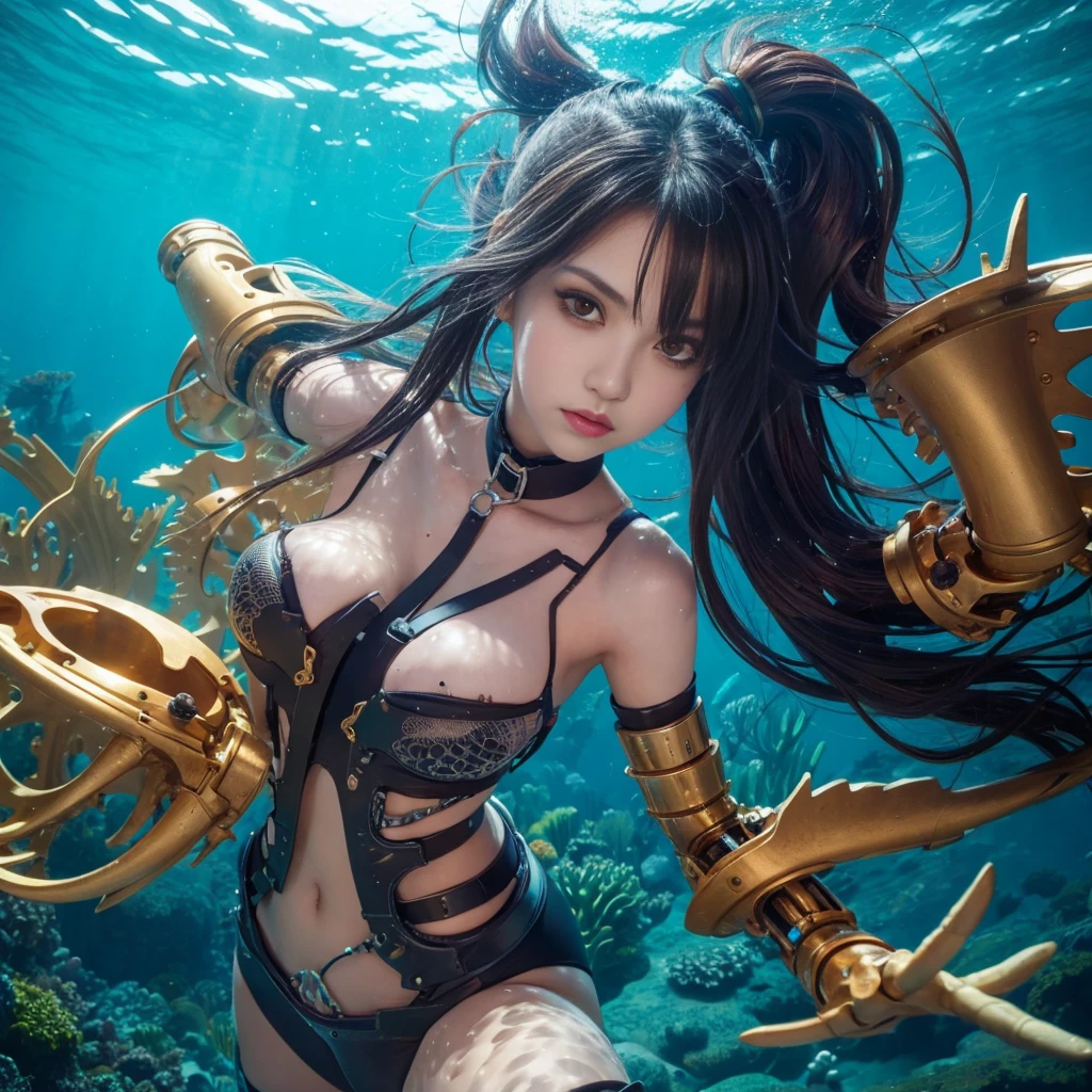 Monster girl mechanical limbs underwater
