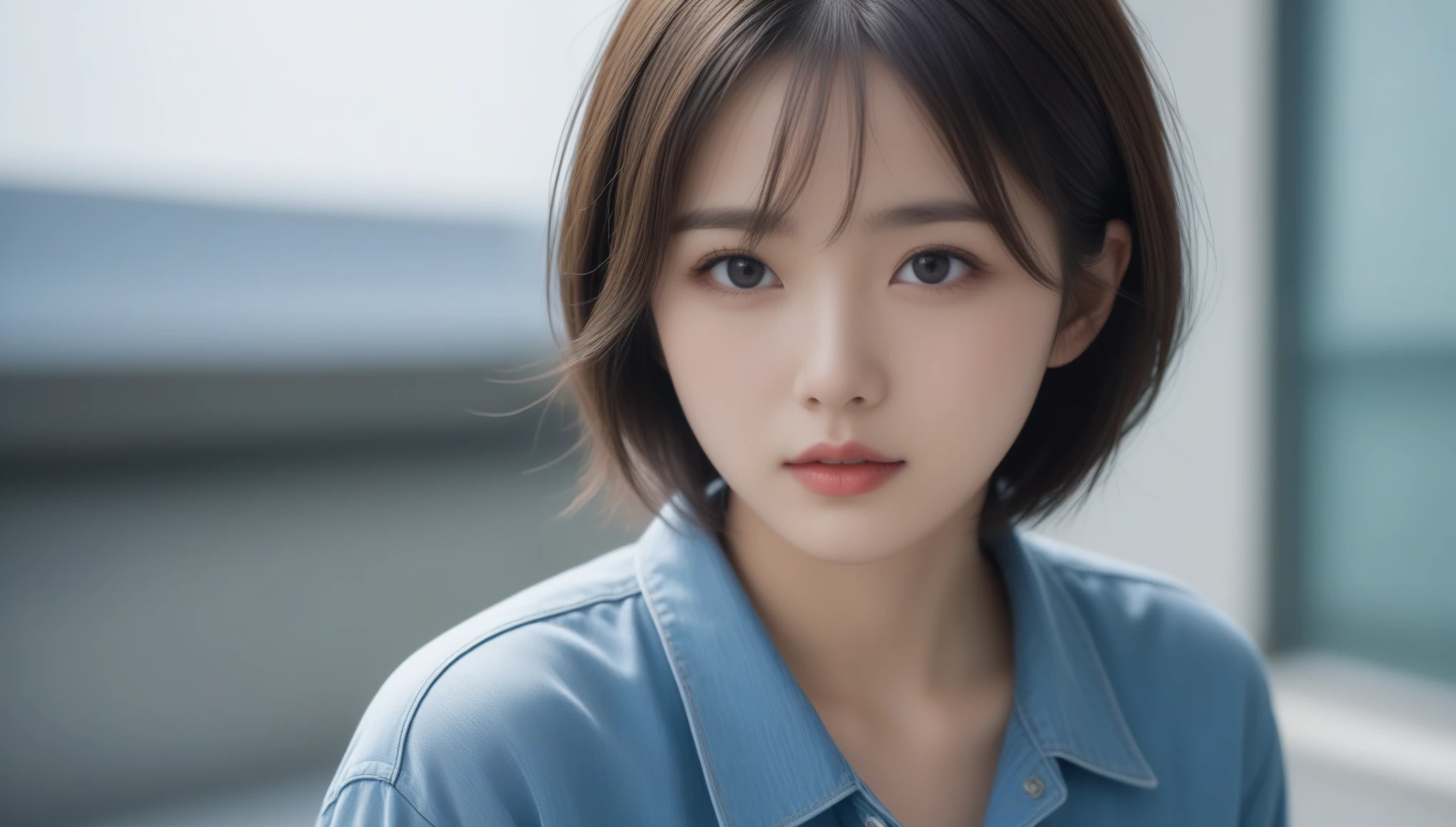 8k, Ultra-high resolution, Highest quality, masterpiece, 三分割法によるphotograph,Surreal, photograph, 1 , (:1.3), cute, cute顔, 細部までBeautiful Eyes, 細かくdetailedに,masterpiece,One Girl:1.2,Japanese women,student,cowboy shot,glaring,Black short hair,messy hair,from side,(Denim shirt:1.3),Leaning against the wire mesh,Glare,Blue Collar,Factory wall,Bleach Bypass,(Beautiful attention to detail),Subtle details, detailedな顔,anger,Attractive eyes,(ポートレートphotograph:1.4),(Photorealistic images:1.4),Fantasy art,(Beautiful Face:1.4),美しくAttractive eyes、Beautiful Eyes,(Tight waist:1.4)、(Beautiful with perfect body proportions:1.4),Pink Lips,profile,(((Ideal body type))),A-cup small breasts :2,、Portraiture:2、Perfect Anatomy、鮮明なdetailed、detailed,Fashion magazine cover,Thin lips,完璧でBeautiful Face ,完璧でcute顔, Skin with attention to detail, Perfect limbs、Narrow waist,Surreal,Light and shadow,backlighting