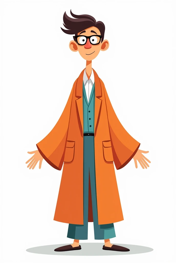 Man in psychologist robes standing full body cartoon drawing white background